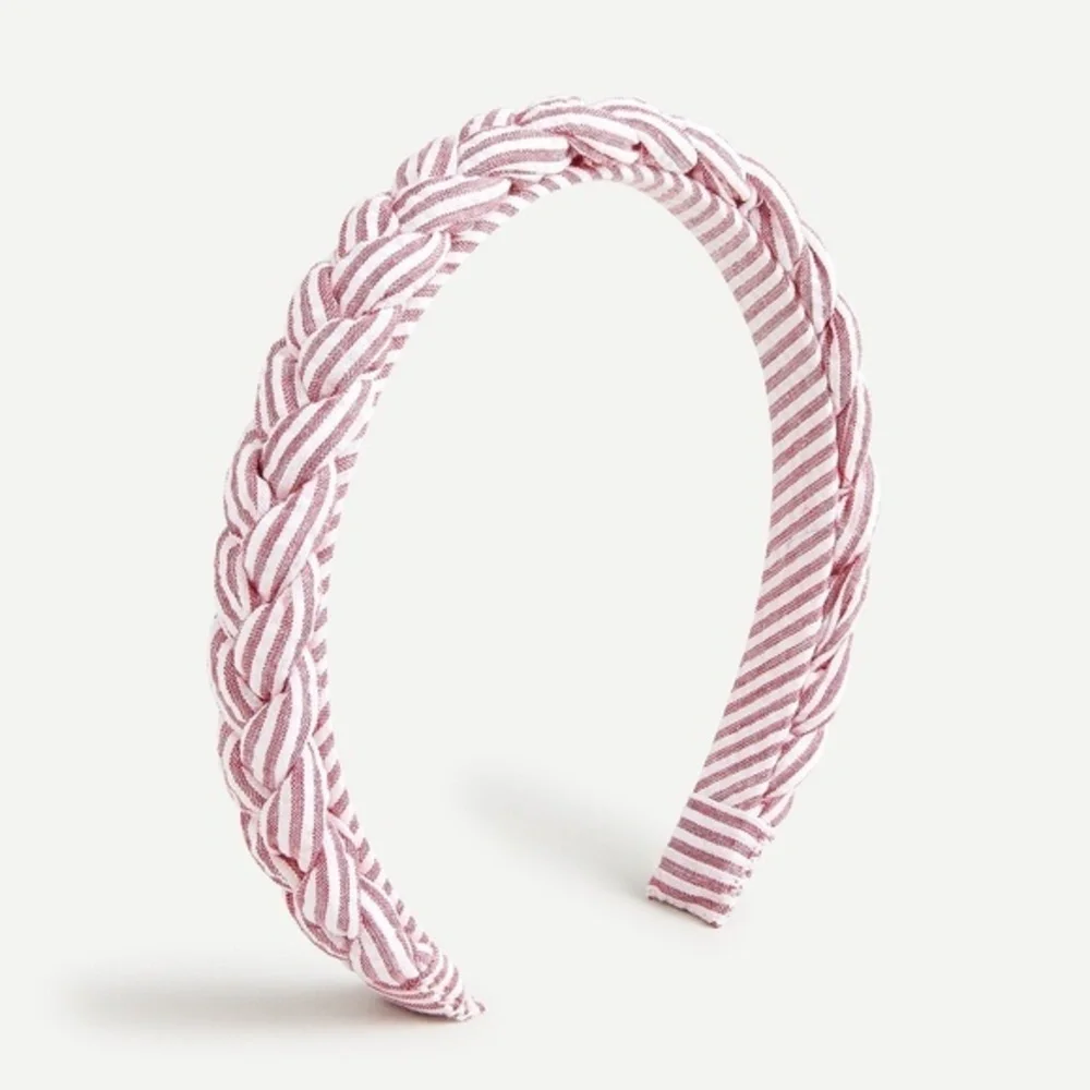 -J. Crew Braided Pink Seersucker Headband